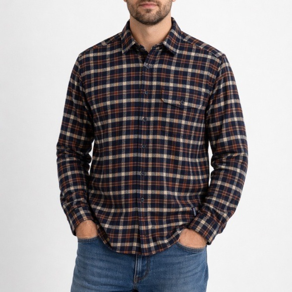 Patagonia Mens Organic Cotton Fjord Flannel Shirt Navy Blue‎ Plaid Size M